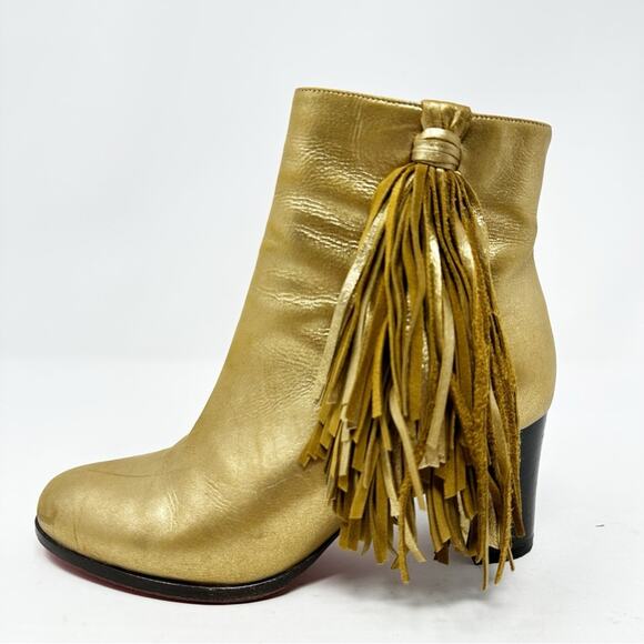 Christian Louboutin Jimmynetta Fringe Gold Leather Ankle Boots Size 36.5 - Picture 9 of 12